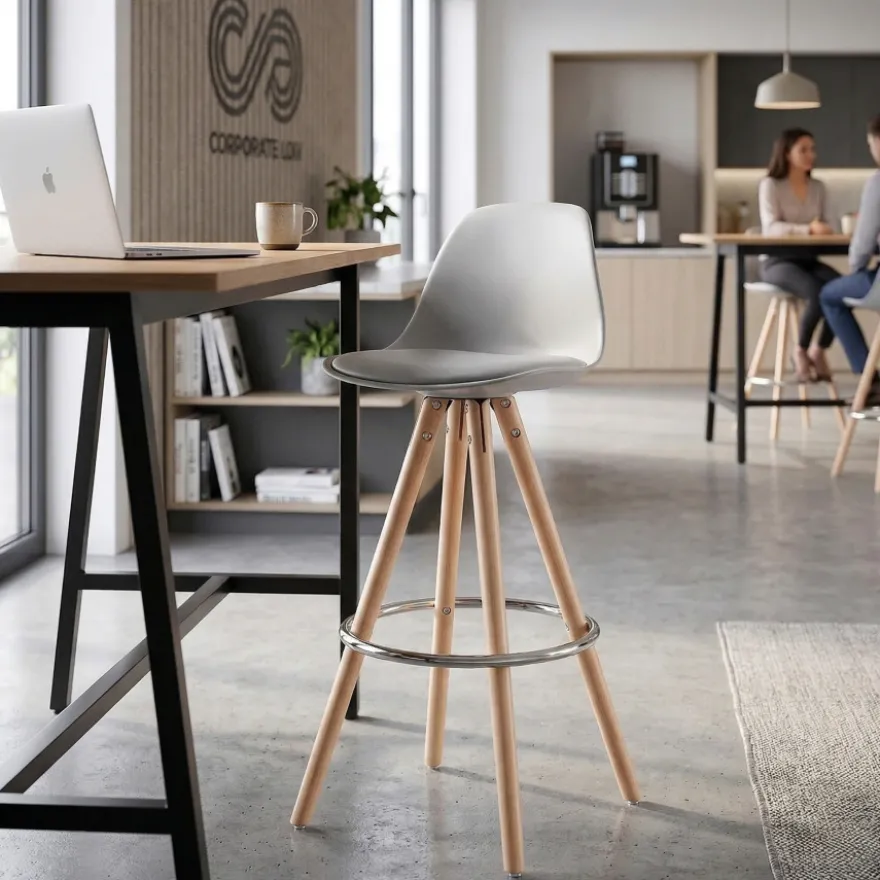 Sgabello alto Norway con gambe in legno, design scandinavo