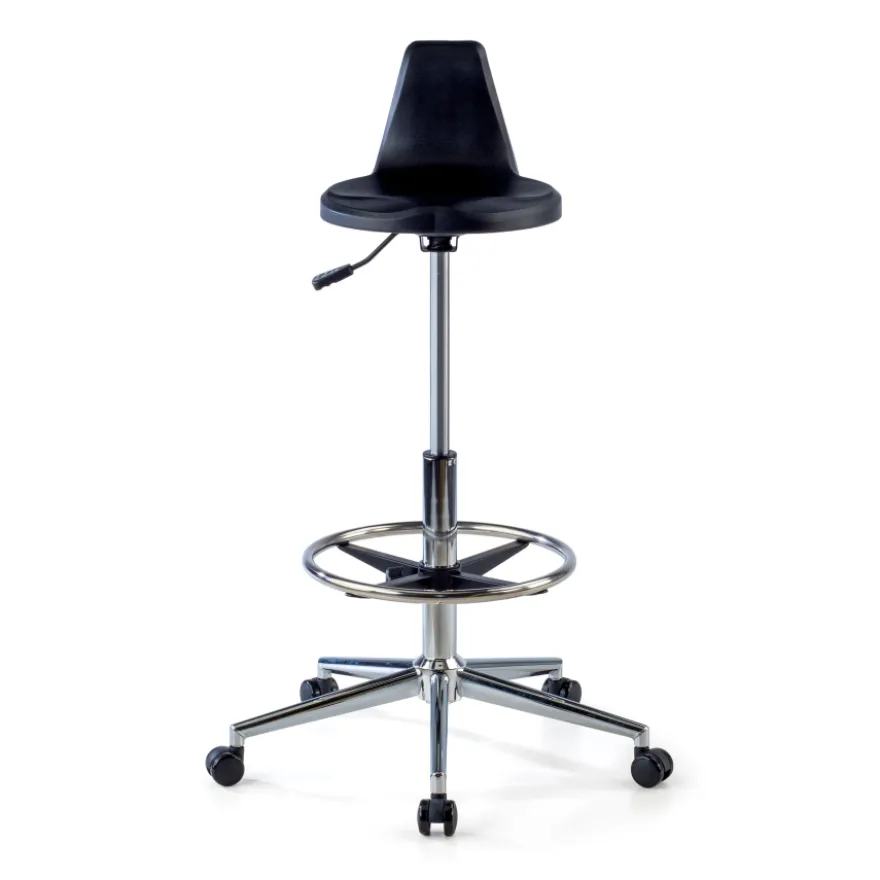 Sgabello da lavoro con schienale Polytec, ergonomico