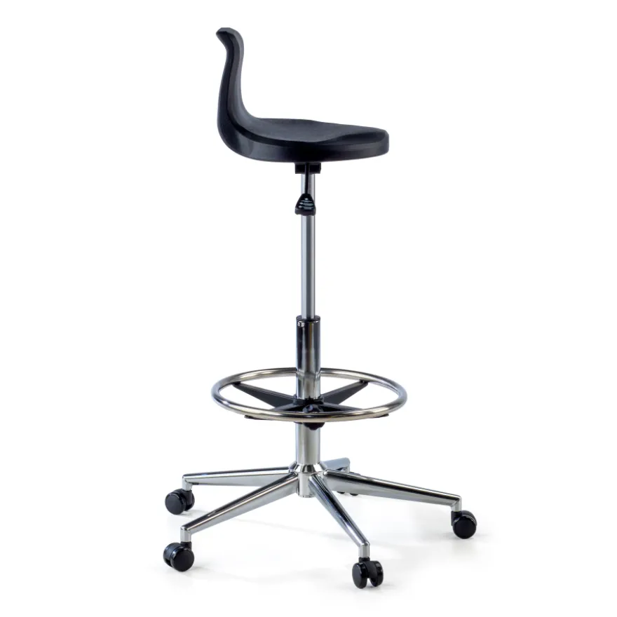 Sgabello da lavoro con schienale Polytec, ergonomico