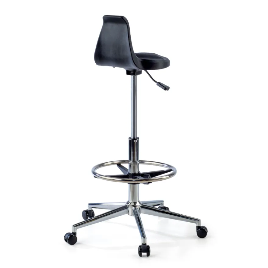Sgabello da lavoro con schienale Polytec, ergonomico