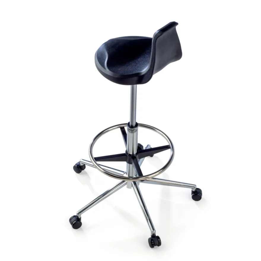Sgabello da lavoro con schienale Polytec, ergonomico