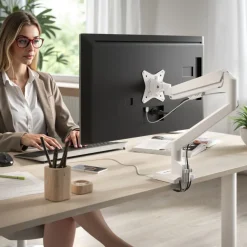 Supporto monitor individuale con porta USB, alluminio, 1 schermo