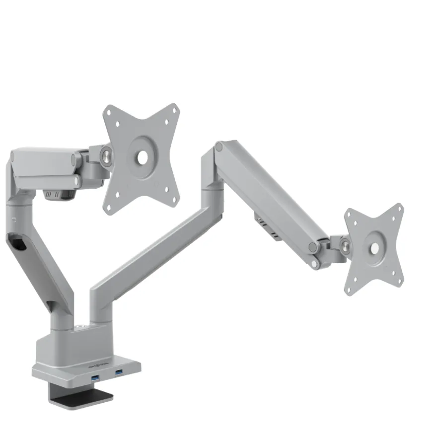 Supporto monitor scrivania doppio con porta USB, alluminio, 2 schermi
