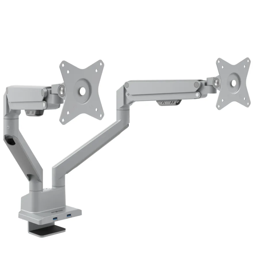 Supporto monitor scrivania doppio con porta USB, alluminio, 2 schermi