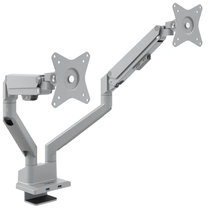 Supporto monitor scrivania doppio con porta USB, alluminio, 2 schermi