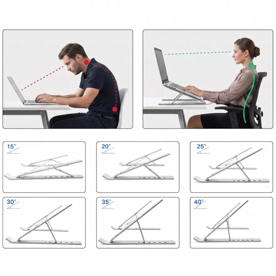 Supporto per laptop pieghevole in alluminio, regolabile su 6 altezze